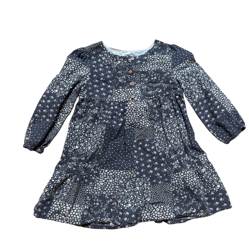 OshKosh B'gosh Patchwork Dress Toddler Blue Excellent Floral Polka Dot SIZE 2T